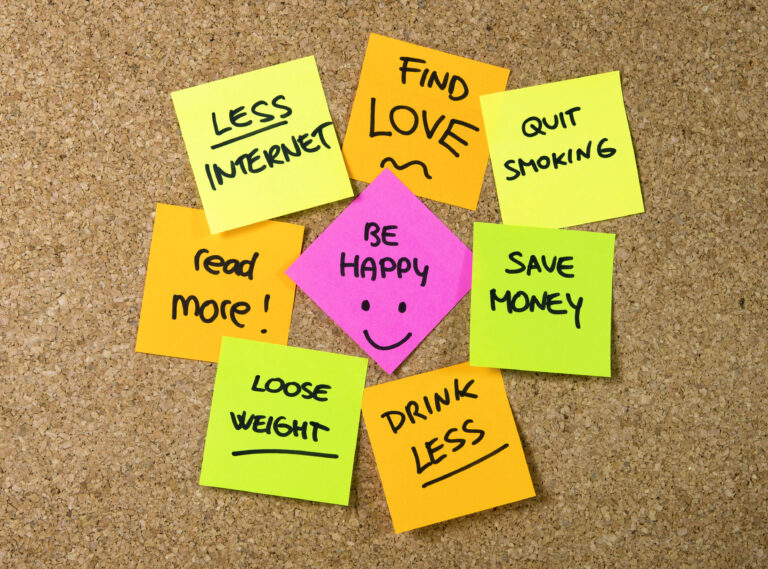 New year resolutions written on Post-It notes