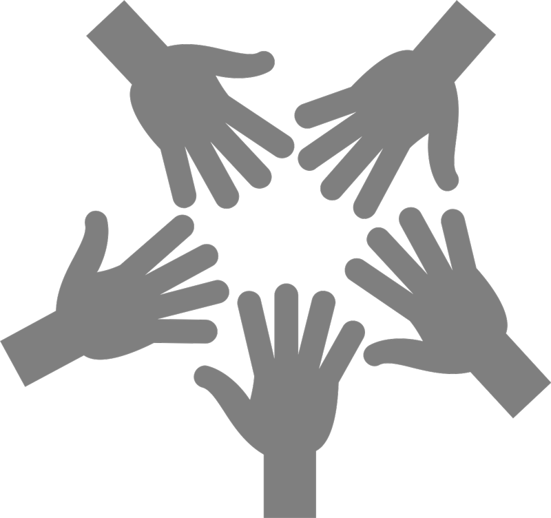 Grey icon of five hands in a circle