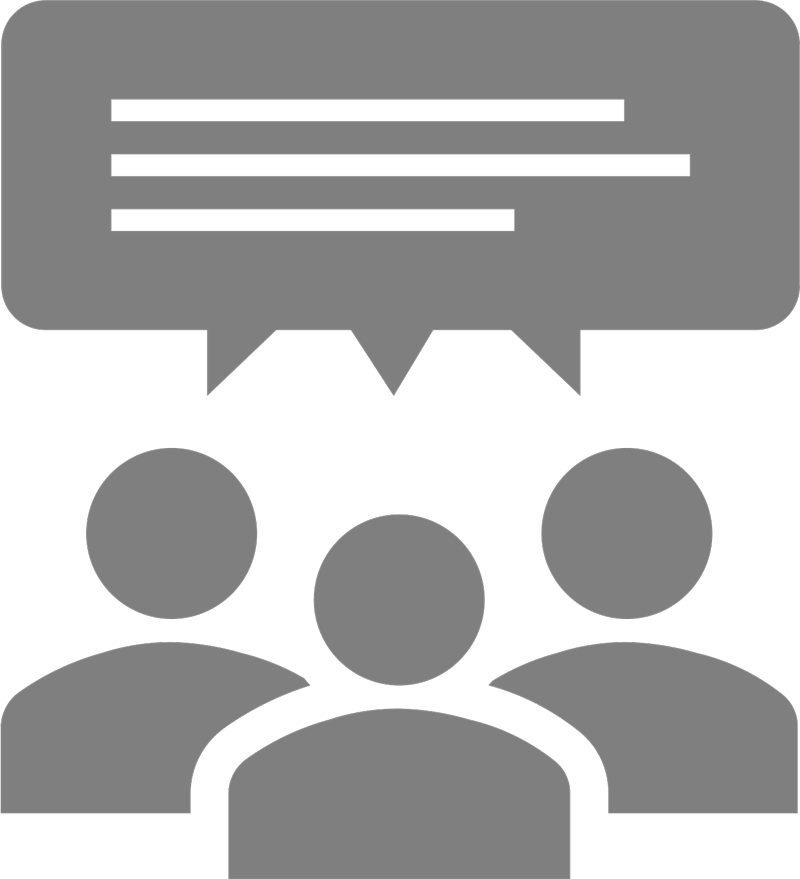 Grey icon of people with joint speech bubble above them