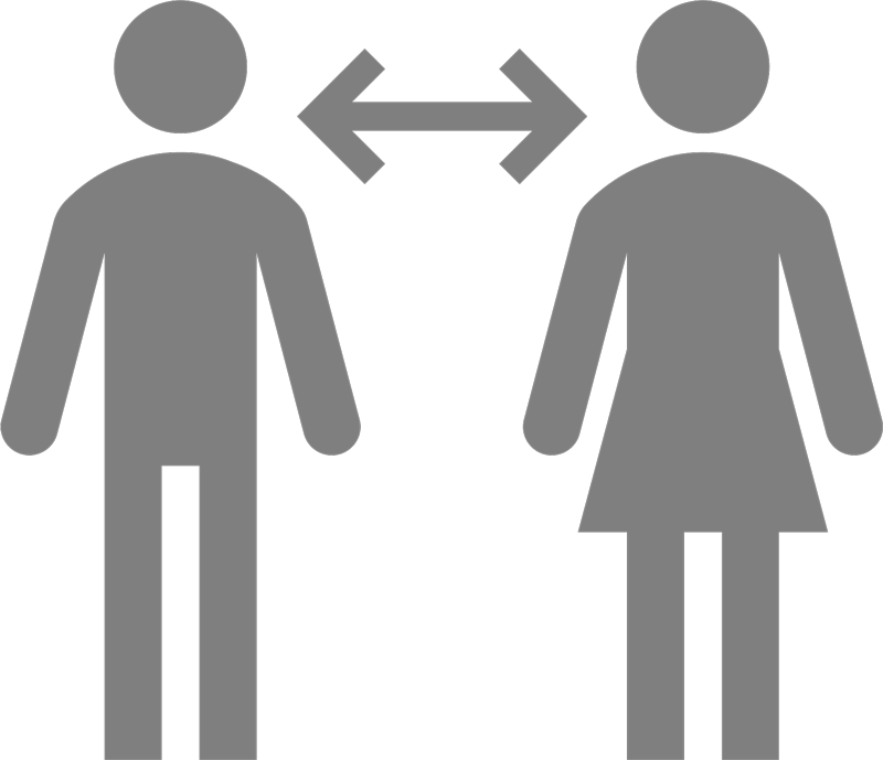 Grey icon of two people, double ended arrow between them