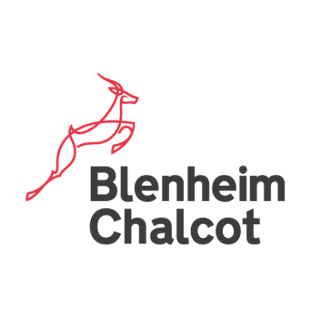 Logo, red outline of deer, black words, Blenheim Chalcot