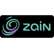 Logo, black background, green letters, zain