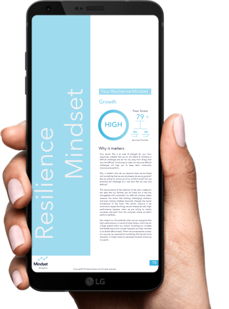 Mindset Advantage Personal Report Shown on a Smartphone held in a hand