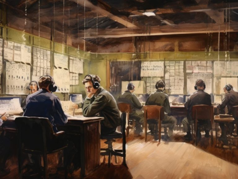 Illustration of code breakers at Bletchley Park