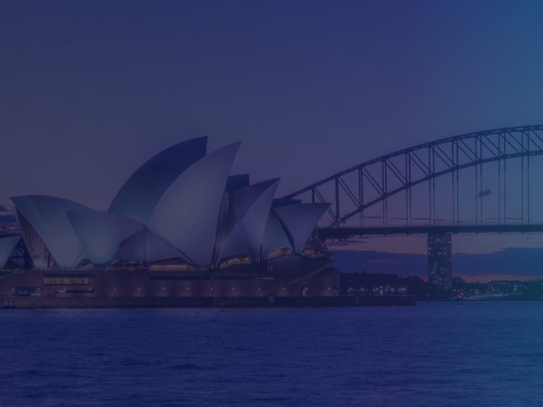 blue overlayed skyline of sydney, australia